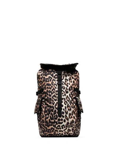 Shop Ganni Leopard-print Backpack In Black