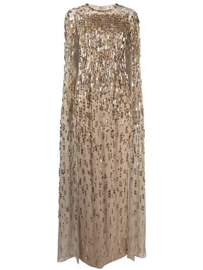 Shop Jenny Packham Mercedes Sequined Cape Dress In Gold