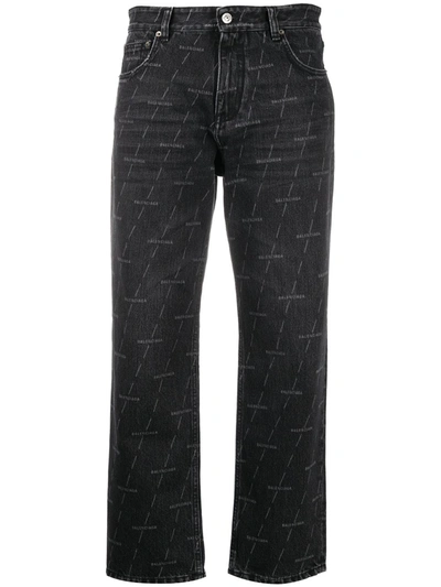 Shop Balenciaga Logo Print Straight-leg Jeans In Black