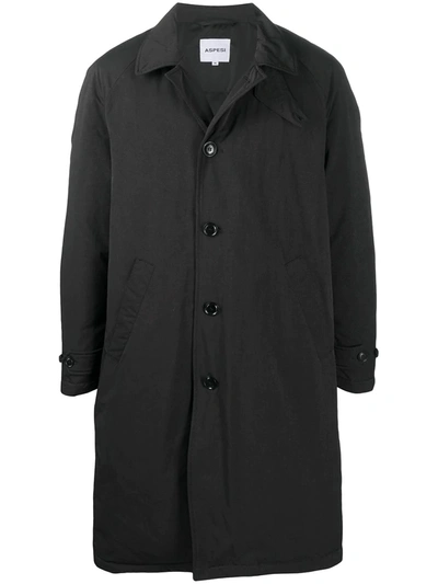 Shop Aspesi Feather-down Lined Single-breasted Coat In Black