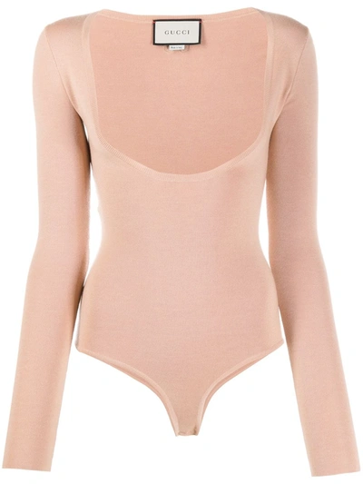 Shop Gucci Scoop-neck Long-sleeve Bodysuit In Pink