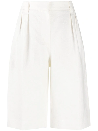 Shop Brunello Cucinelli Pleated Wide-leg Bermuda Shorts In White
