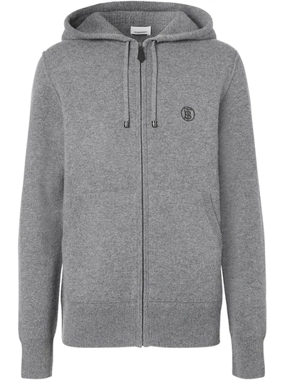 Shop Burberry Monogram Motif Cashmere Hoodie In Grey