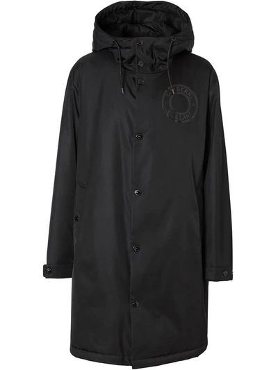 Shop Burberry Hooded Logo Parka Coat In Black