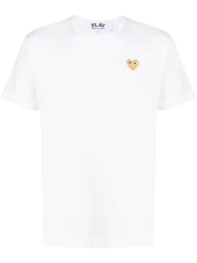 Shop Comme Des Garçons Play Embroidered Logo Cotton T-shirt In White