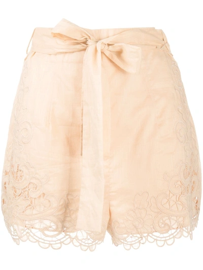 Shop Zimmermann Lulu Scallop Shorts In Neutrals