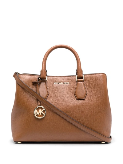 Shop Michael Michael Kors Camille Pebbled Tote In Brown