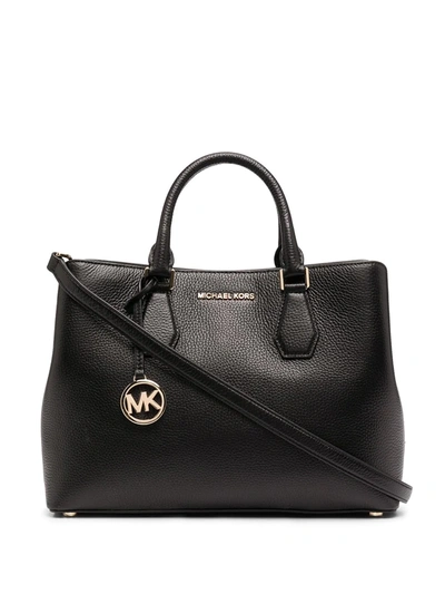 Shop Michael Michael Kors Camille Pebbled Tote Bag In Black
