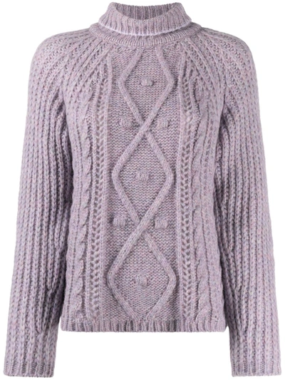 Shop Forte Forte Mock-neck Cable Knit Sweater In Purple