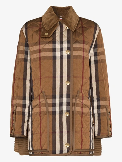 Burberry Diamond Quilted Check Technical Cotton Barn Jacket In Braun |  ModeSens