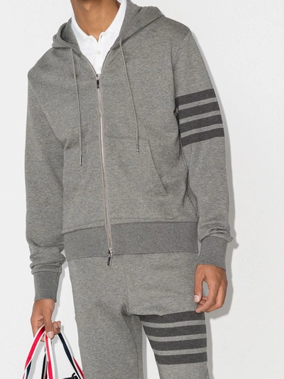 Shop Thom Browne 4-bar Zip-up Loopback-cotton Hoodie In Grey