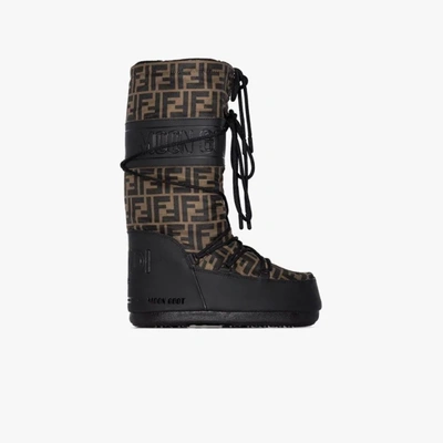 Fendi Printed Shell And Rubber Snow Boots In Brown | ModeSens