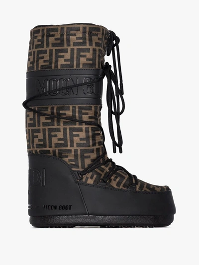 Shop Fendi Brown Monogram Moon Boots