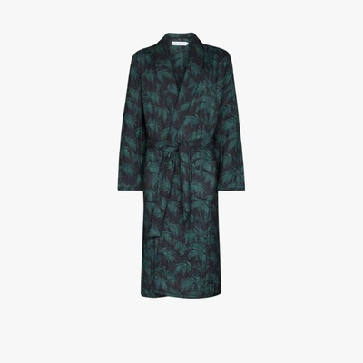 Shop Desmond & Dempsey Byron Quilted Tropical Print Robe In Blue