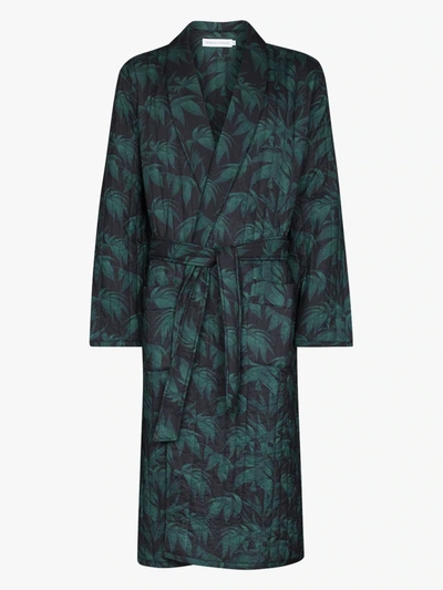 Shop Desmond & Dempsey Byron Quilted Tropical Print Robe In Blue