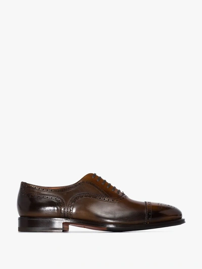 Shop Santoni Leather Oxford Shoes In Brown