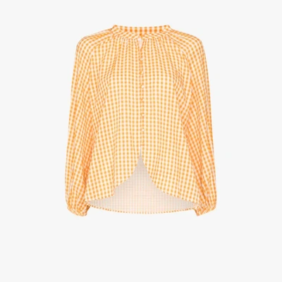Shop Peony Puff Sleeve Check Blouse In Orange