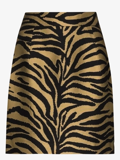 Shop Khaite Eiko Zebra Print Mini Skirt In Gold