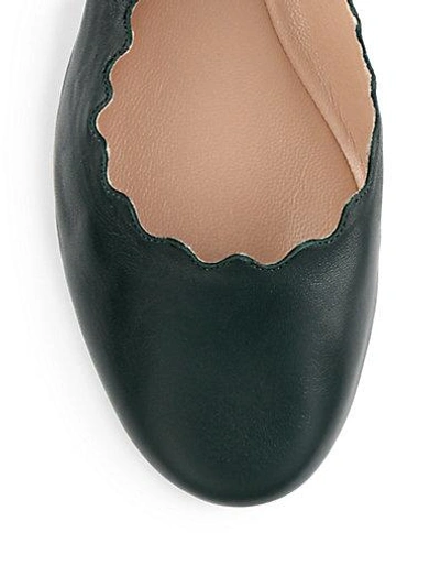 Shop Chloé Scalloped Leather Ballet Flats In Dark Green