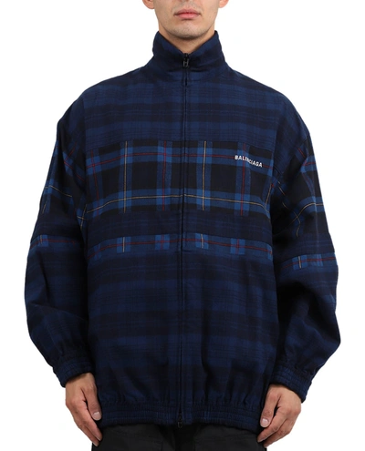 Shop Balenciaga Blue Check Jacket In Blu/navy