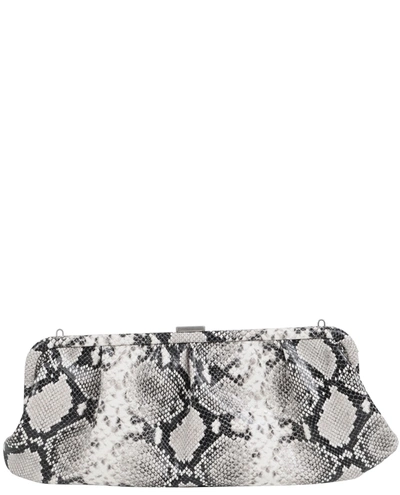 Shop Balenciaga Python Cloud Clutch In Bianco/nero