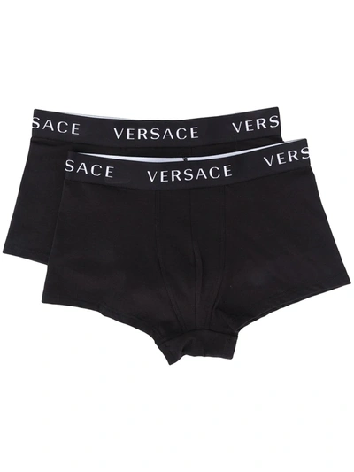 Shop Versace Logo-waistband Boxers In Black