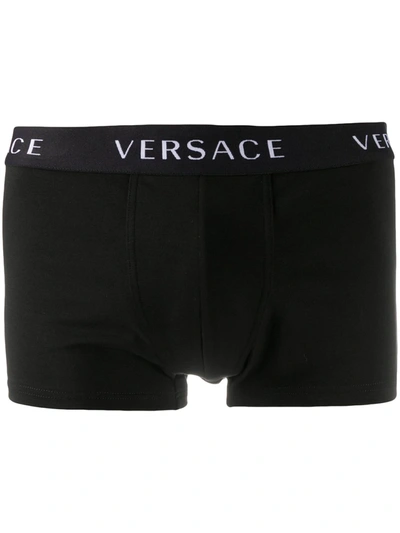 Shop Versace Logo-waistband Boxers In Black