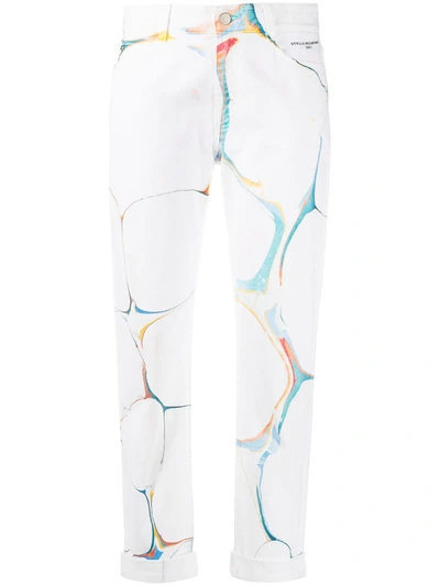 Shop Stella Mccartney Marble-print Straight-leg Jeans In White