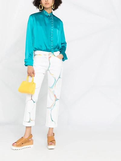 Shop Stella Mccartney Marble-print Straight-leg Jeans In White