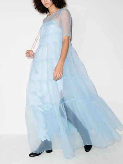 Shop Staud Organza Tiered Maxi Dress In Blue