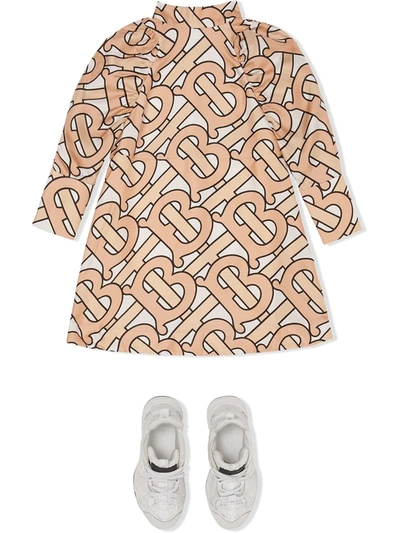 Shop Burberry Monogram-print Puff-sleeve Dress In Pink