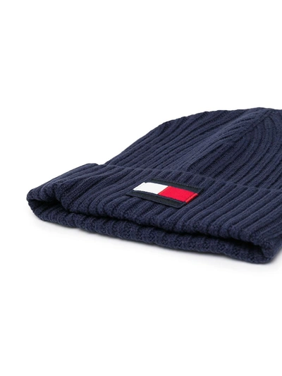 Shop Tommy Hilfiger Junior Teen Logo-patch Knitted Hat In Blue