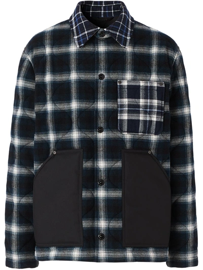 Shop Burberry Quilted Check Shirt Jacket In Black