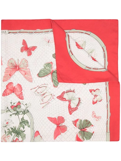 Pre-owned Hermes  Butterfly Print Scarf In Red