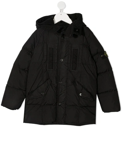 Shop Stone Island Junior Logo Patch Padded Coat In Black