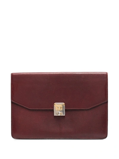 Pre-owned Celine Engraved Logo Flap Clutch In Red