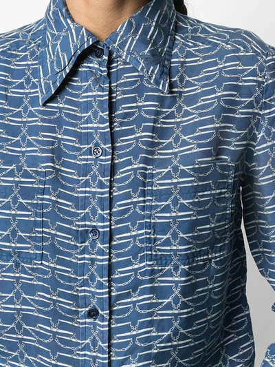 Pre-owned Hermes  Chain Print Silk Shirt In Blue