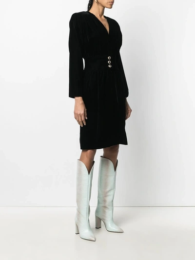 Pre-owned Saint Laurent Velvet Effect Buttoned Waist Dress In Black