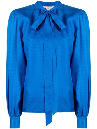 Pre-owned Saint Laurent Pussy Bow Long-sleeved Blouse In Blue