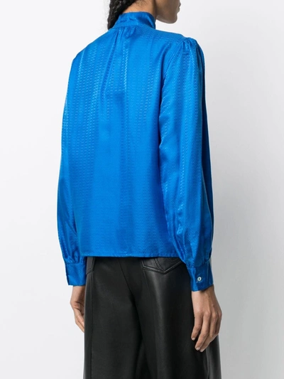 Pre-owned Saint Laurent Pussy Bow Long-sleeved Blouse In Blue