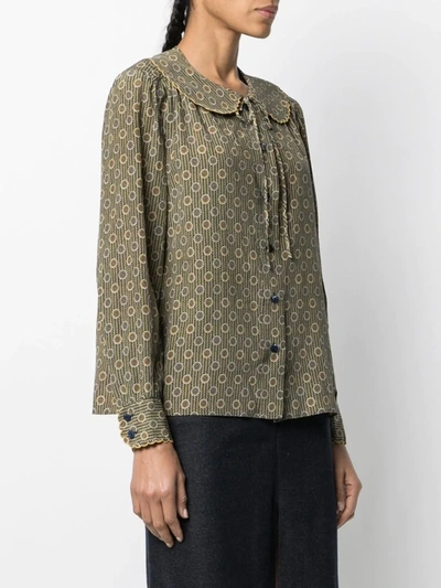 Pre-owned Celine  Peter Pan Collar Floral Blouse In Ochre