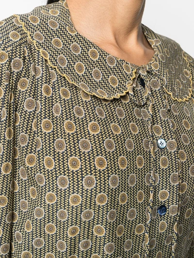 Pre-owned Celine  Peter Pan Collar Floral Blouse In Ochre