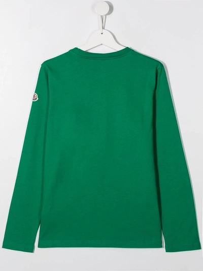 Shop Moncler Teen Long-sleeve Cotton T-shirt In Green