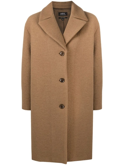 Shop Apc Single-breasted Coat In Brown