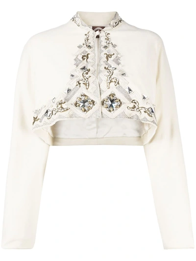 Pre-owned A.n.g.e.l.o. Vintage Cult 1990s Bead-embroidered Cropped Jacket In Neutrals