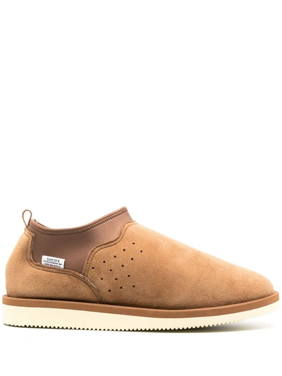 Shop Suicoke Ron Slip-on Suede Shoes In Brown