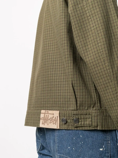 Shop Stussy Grid-check Shirt Jacket In Green