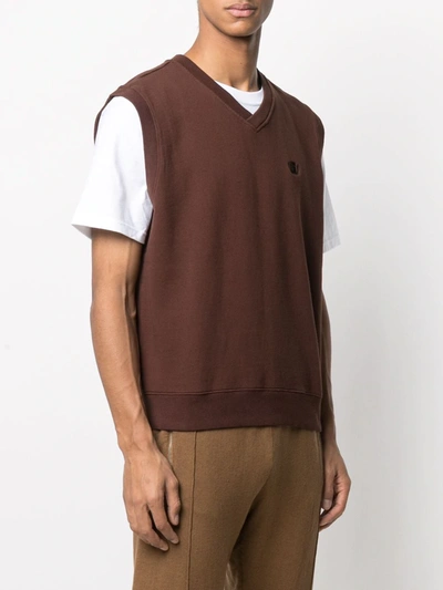 Shop Stussy Embroidered-logo Knit Vest In Brown