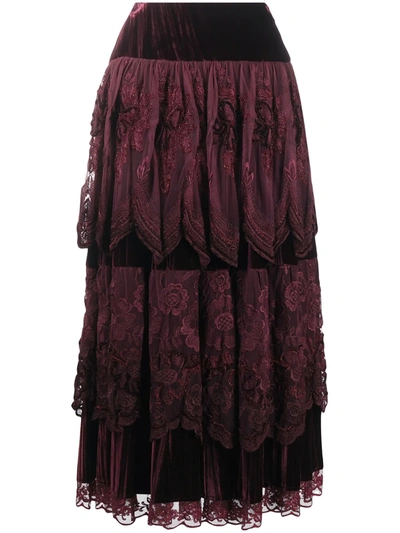 Pre-owned A.n.g.e.l.o. Vintage Cult 1980s Velvet-effect Lace Skirt In Red