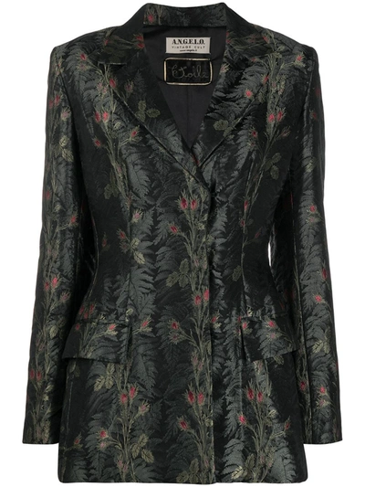 Pre-owned A.n.g.e.l.o. Vintage Cult 1990s Floral Jacquard Concealed Fastening Blazer In Green